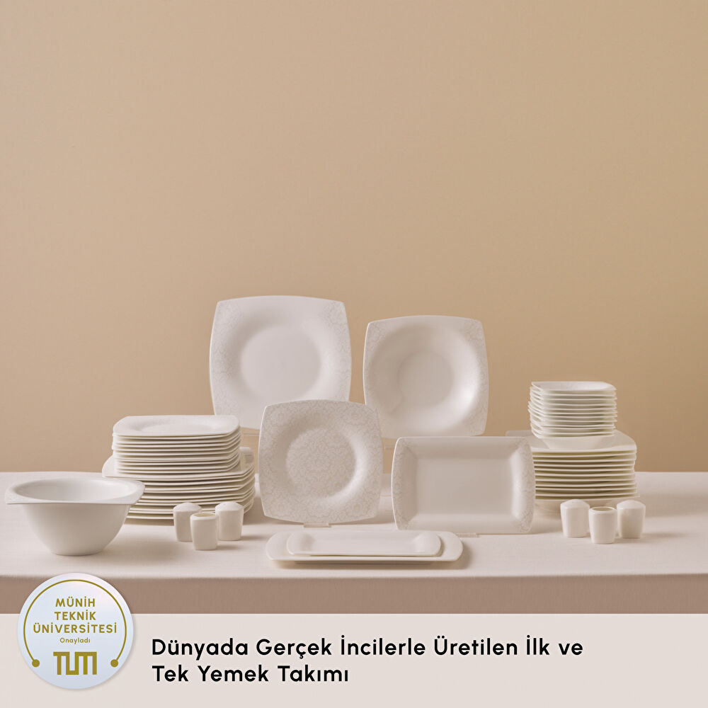 Karaca Fine Pearl Helen 58 Parça 12 Kişilik Kare Yemek Takımı - 1