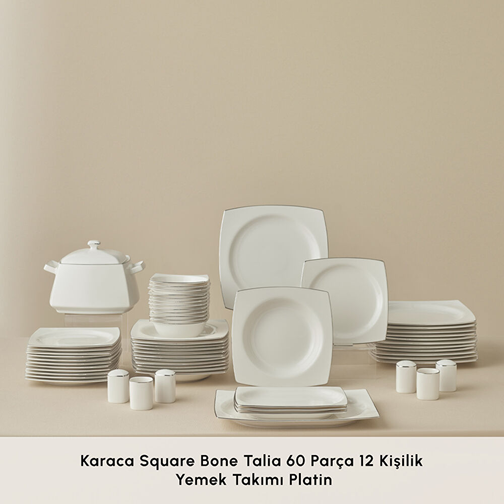 Karaca Square Bone Talia 60 Parça 12 Kişilik Yemek Takımı Platin (Premium Serisi 36) - 2
