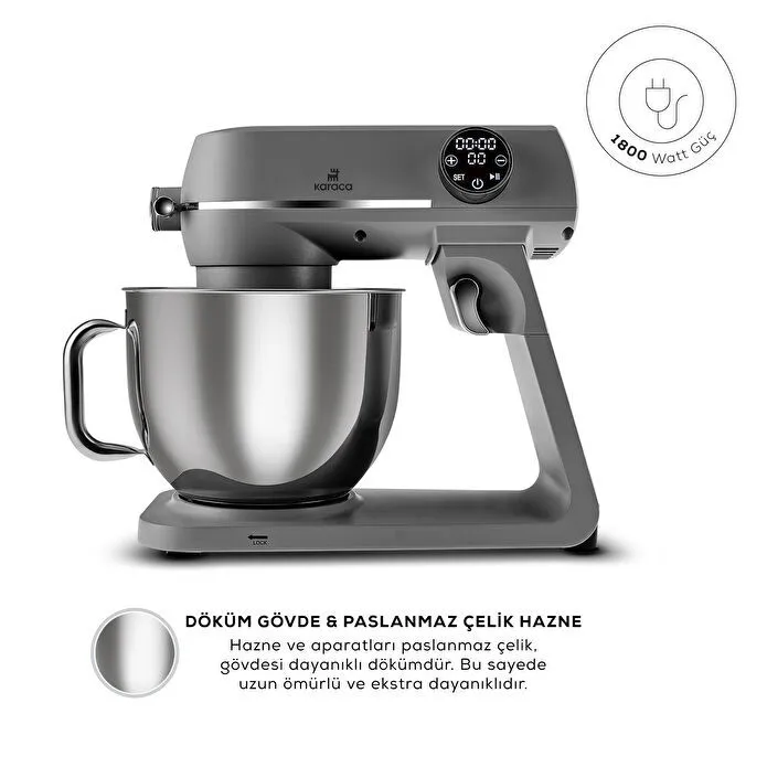Karaca Multichef Artisan Digital Ekran Döküm Stand Mikser Antrasit 1800W 7L - 3