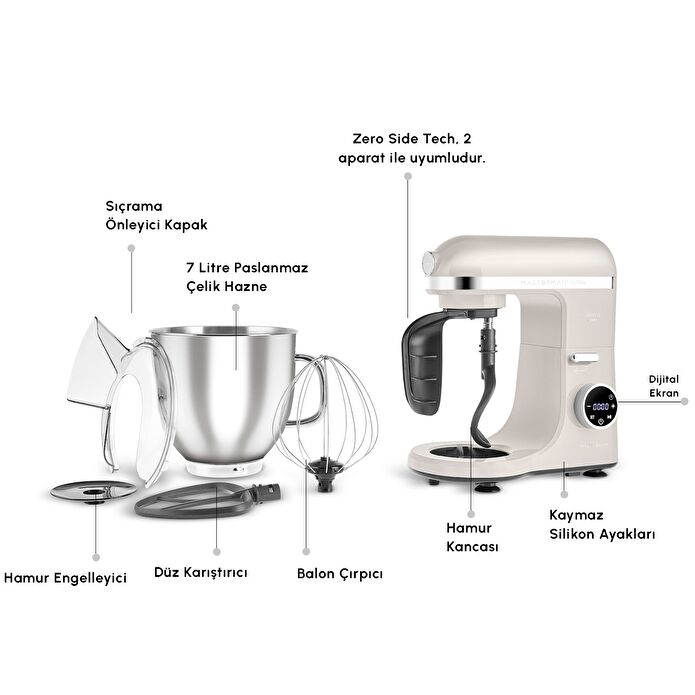 Karaca Mastermaid Chef Ultra D2000W Dijital Ekranlı Hamur Yoğurma Makinesi Starlight 7L - 3
