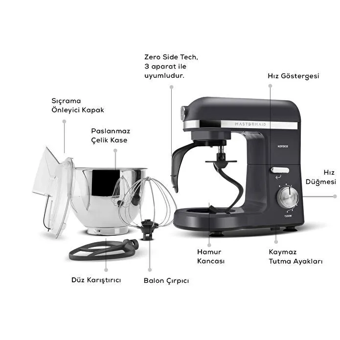 Karaca Mastermaid Chef Pro Çift Kollu Hamur Yoğurma Makinesi Space Gray 1500 W 5L - 2