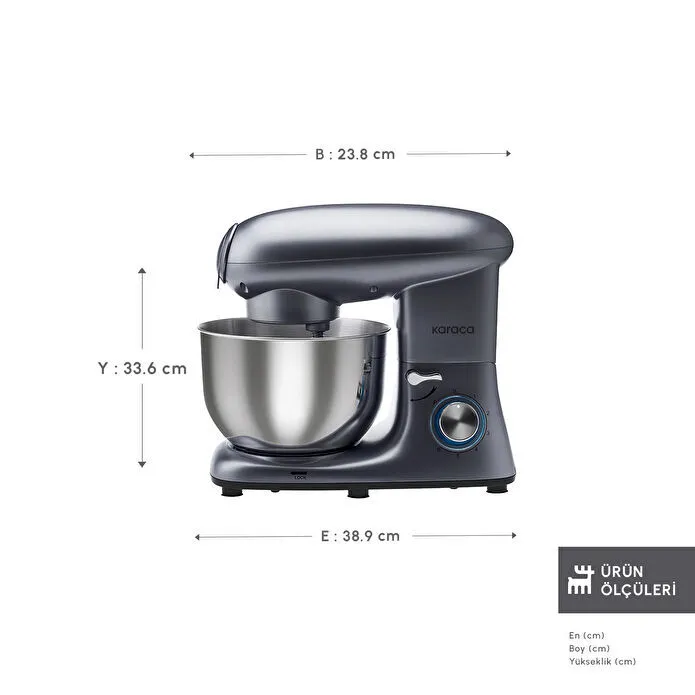 Karaca Multichef Kıyma Çekme /Sucuk-Sosis/İçli Köfte Aparatlı Hamur Yoğurma Makinesi Antrasit 1900W 5,5L - 2