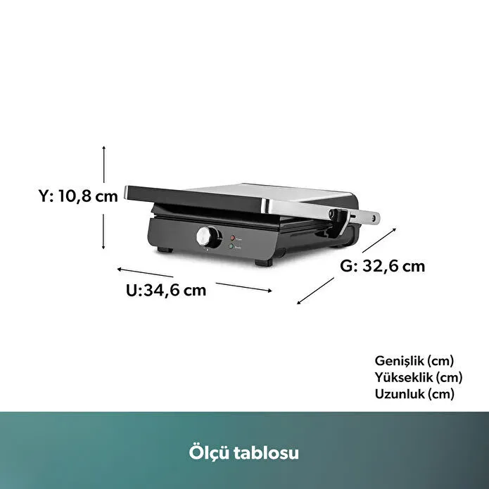 Homend Grilliant 1349H 4 Dilim Kapasiteli Gövdeli Döküm Plakalı Tost ve Izgara Makinesi Inox 2000W - 2